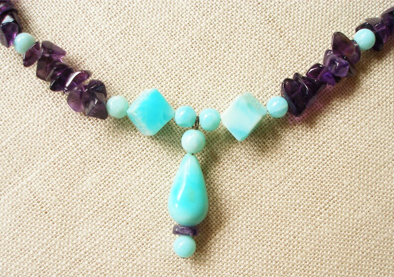 Blue Peruvian Opal Necklace With Amethyst Nuggets - Etsy