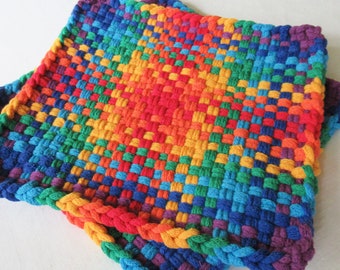 Bright Rainbow Potholders, Trivets, 8 1/2 Inch Hot Pads, Washable All Cotton