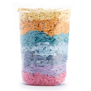 May include: A clear plastic bag filled with colorful cotton loops for making potholders. The bag is labeled "friendly loom pro size party pack makes 18 potholders".