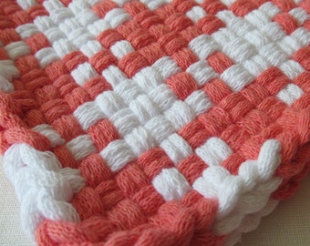 Giant Potholders, Trivet, 8 1/2 Inch Hot Pads, Washable All Cotton in Retro Coral