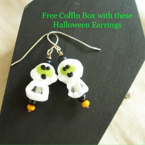 Halloween Skull Earrings with Coffin Jewelry Box