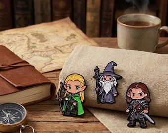 Fantasy Enamel Pin Set, Wizard & Elf Backpack Pins, RPG Gamer Gift, Nerdy Gift for Boyfriend, Book Lover Gift, Cosplay Accessories