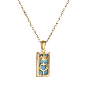 Gold Tarot Card Necklace - Zodiac Tarot Pendant, Mystical Jewelry, Astrology Gift for Her