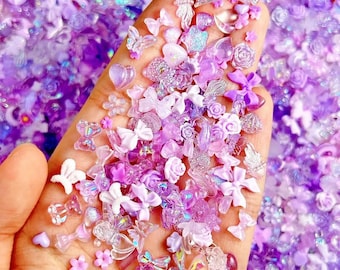50PCs / 100PCs Fairy Dust Mix – Mini Bows, Hearts, Roses & Glitter Charms for Nail Art, Resin Crafts, Scrapbooking