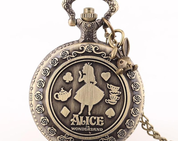 Featured listing image: Vintage Alice in Wonderland Pocket Watch Necklace with Rabbit Charm