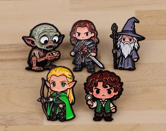 Chibi Lord of the Rings Enamel Lapel Pins – Frodo, Gandalf, Legolas, Aragorn, Gollum