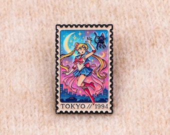 Sailor Moon Tokyo 1994 Stamp Pin – Anime Lapel Accessory with Luna Cat