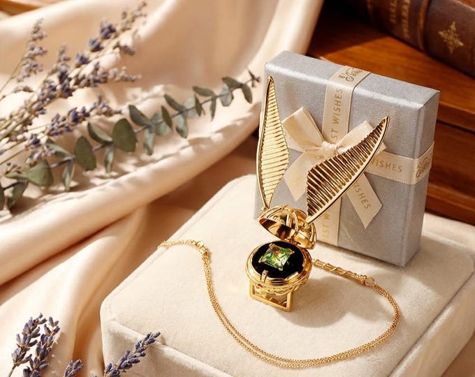 Featured listing image: Winged Ball Ring Box & Wand Necklace – Wizard Inspired Proposal Ring Holder, Magical Engagement Box, Fantasy Gift for Her