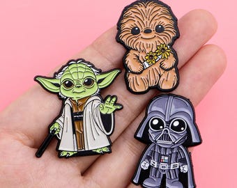 Chibi Star Wars Inspired Enamel Pins • Cartoon Jedi, Princess, Droid & Space Characters