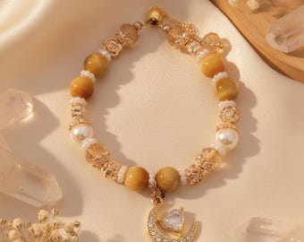 Carnelian Bracelet - Gold Moon Charm Bracelet