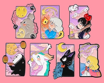 Studio Ghibli Enamel Pins – Totoro, Kiki, No-Face, Haku, Calcifer – Pastel Anime Pins