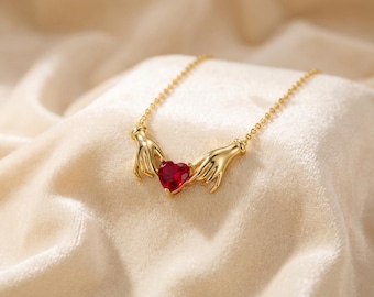 Dainty Gold Hands Holding Heart Necklace