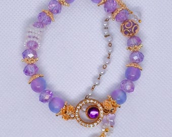 Royal Calm  Amethyst Bracelet with Gold Accents - Crown Charm  Intuition, Clarity & Emotional Balance