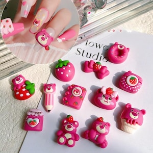Adornos 3D para uñas de oso rosa: decoraciones kawaii, lindas e iridiscentes