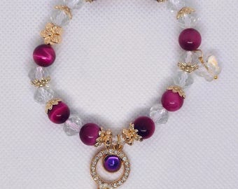 Pink Tiger's Eye Bracelet  Crystal Jewelry for Confidence, Charm & Feminine Power  Gold Floral Accents