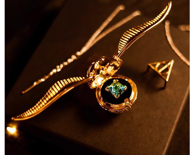 Featured listing image: Magical Winged Ball Ring Box & Wand Necklace – The Perfect Fantasy Proposal Set