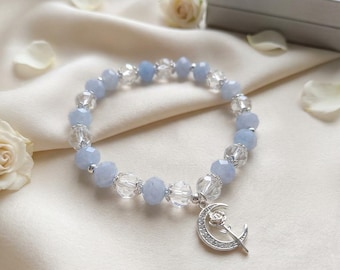 Aquamarine bracelet with moon charm