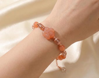 Peach Crystal Flower Bracelet - Yanyuan Agate