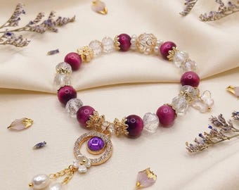 Pink Tiger Eye Bracelet - Confidence Bracelet, Dainty Pink Jewelry