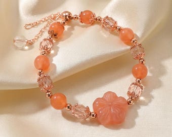 Peach Crystal Flower Bracelet - Yanyuan Agate