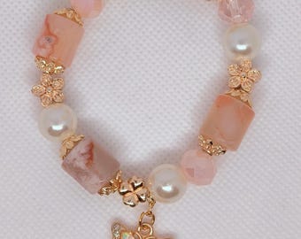 Sakura Agate & Rose Quartz Bracelet
