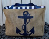 Eco-Friendly Nautical Anchor Market Tote Bag, Handmade from a Recycled Coffee Sack Gift