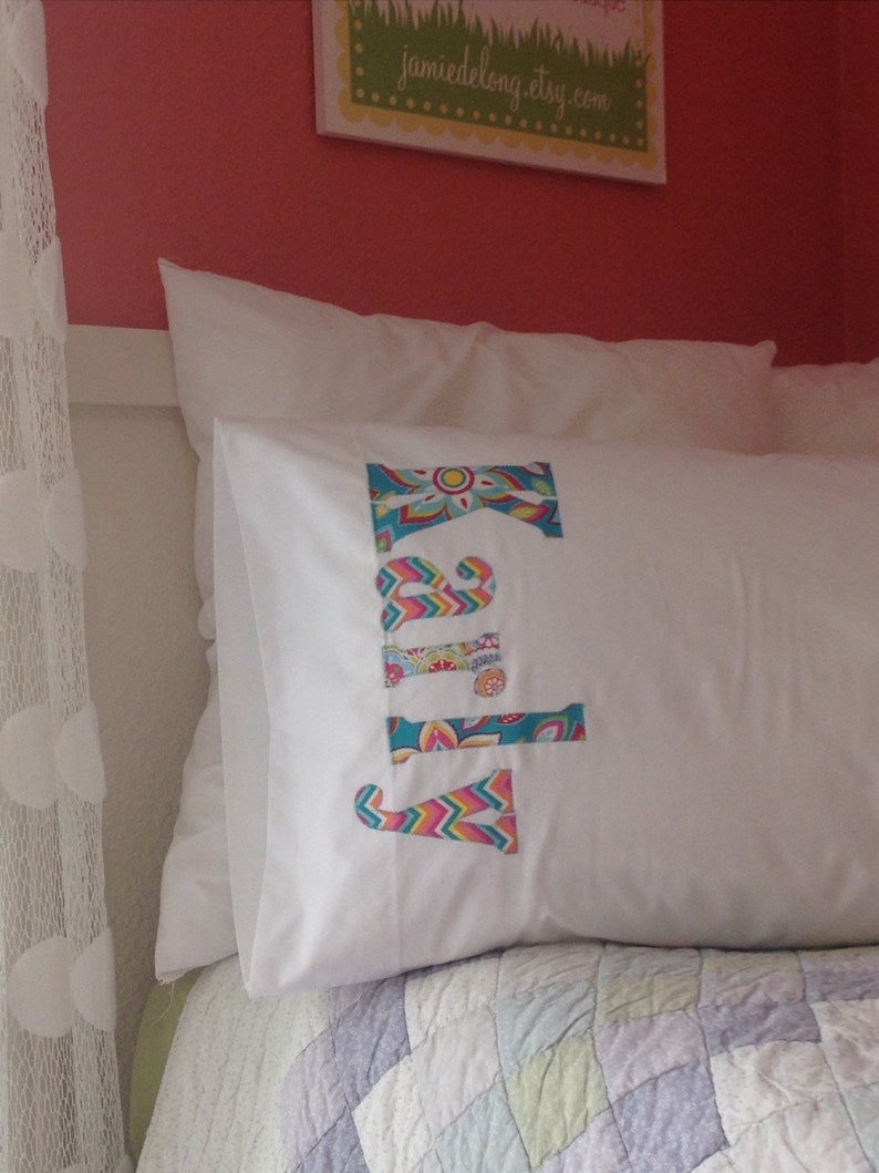 Personalized Pillowcase Name Pillow Collage of Aqua Fabrics Etsy