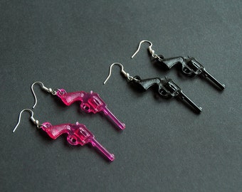 Boucles d'oreille pistolet rose noir