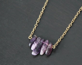 Collier geometric # 15 : métal pierre améthyste violet purple minéral