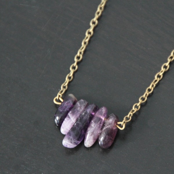 Collier geometric # 15 : métal pierre améthyste violet purple minéral