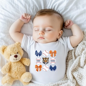 Detroit Tigers Baseball Coquette Baby Onesie, Baby Onesie, Tigers Baseball, Baseball, Baby Apparel, Baby Bodysuit, Tigers, Coquette