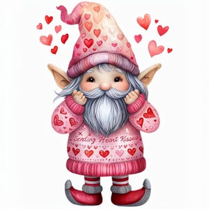 Wunderliche Gnome Valentinstag Digital Bundle - Niedliche Gnome mit Herzmotiven, 2 PNG Dateien, Sofortdownload