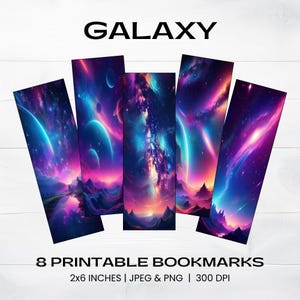 8 Galaxy Printable Bookmarks  |  Digital Bookmarks  |  JPEG & PNG Format  |  Bookmark Set  |  Sublimation  |  Instant Download