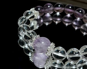 Lavender Amethyst Bracelet with White Quartz | 7A Purple Jade Center | Healing Crystal Jewelry for Peace & Balance