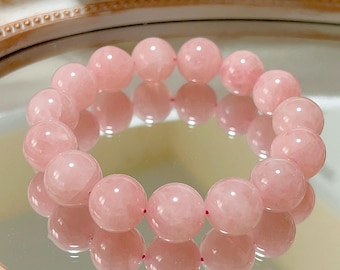 Natural Madagascar Rose Quartz Bracelet 14-15mm | Juicy Pink Gemstone for Love, Calm & Elegance | Handmade Gift for Her