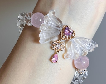 Rose Quartz Wing Bracelet – Crystal Bracelet for Love & Clarity | Limited Sale Gift for Her | North America Ready to Ship