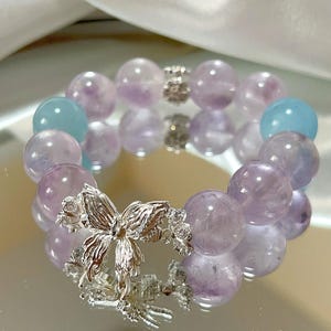 Lavender Amethyst & Aquamarine Crystal Bracelet | Butterfly Charm | Dreamy Healing Gift for Her