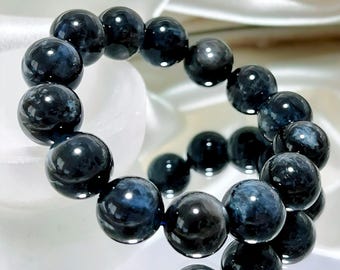 8A Grade Hell’s Eye Aquamarine Bracelet | Flashy Dark Blue Aquamarine Crystal | 14-15mm Beads | Calming Protection Energy Bracelet Gift