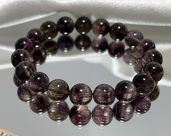 Purple Super Seven Bracelet – High-Grade Melody Stone Crystal, 10-11mm | Healing Energy Spiritual Jewelry Gift for Her