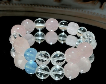 Natural Purple Madagascar and Pink Quartz Bracelet – 12mm Handmade Crystal Gift for Love & Balance