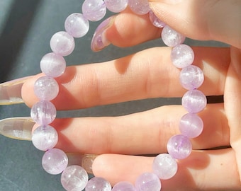 Natural Kunzite Bracelet 8mm | Lilac Pink Spodumene Crystal | Emotional Healing Calming Stone | Gift for Her | One of a Kind