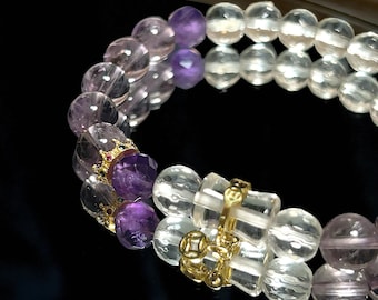 Ultra high-grade 7A Icy Transparent Amethyst & Clear Quartz Bracelet 8mm clarity, and energy handmade bracelets gift for him and her