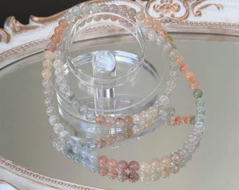 Natural Multicolor Rabbit Hair Quartz Multi Wrap Bracelet | 5–6mm Beads | One of a Kind Crystal Bracelet | Delicate Healing Jewelry Gift