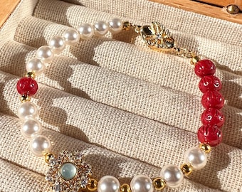 Ultra high-grade 6mm Imperial Sandstone + Pearl Bracelet Bracelet handmade bracelets gift for him and her