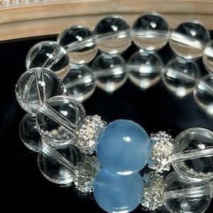 Aquamarine Clear Quartz Bracelet – Focus & Clarity Crystal Jewelry – Handmade Gift for Her
