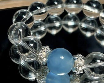Aquamarine Clear Quartz Bracelet – Focus & Clarity Crystal Jewelry – Handmade Gift for Her