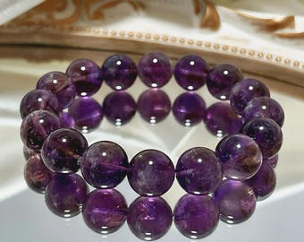 Natural Lavender Amethyst Hair Crystal Bracelet | Soothing Energy Bracelet for Focus & Clarity | 13mm Beads | Gift for Her