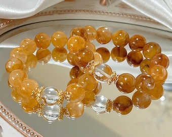 Golden Garden Quartz with White Crystal | Citrine Style Crystal Bracelet for Clarity and Abundance | Natural Gemstone Gift for Her
