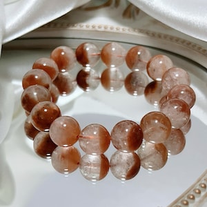 Red Rabbit Hair Quartz Bracelet | Natural Rutilated Quartz Crystal | Prosperity & Vitality Healing Stone | Gift for Her