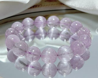 Natural Afghan Kunzite Bracelet 14mm | Rare Lavender Pink Kunzite Crystal | High Grade Healing Crystal Jewelry Gift for Her